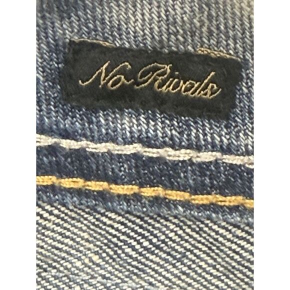 Akoo Jeans Mens 42 Blue Distressed Embroidered Rose Patch Studded Denim Pants - Picture 8 of 15